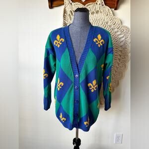 Vintage 90s Picone Sport Circus Core Fleur De Lis Cardigan Size Small